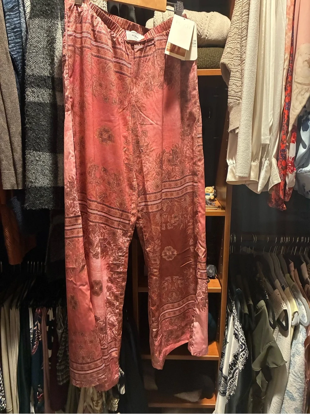 Women's Straight Leg pink Paisley Boho Pants in Dusty Rose - Peach Brand